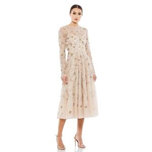 Mac Duggal NWT 10799 BEADED ILLUSION HIGH NECK LONG SLEEVE A LINE GO…